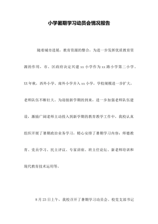 小学暑期学习动员会情况报告