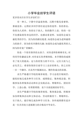 小学毕业班学生评语