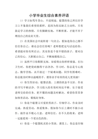 小学毕业生综合素质评语