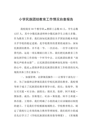 小学民族团结教育工作情况自查报告