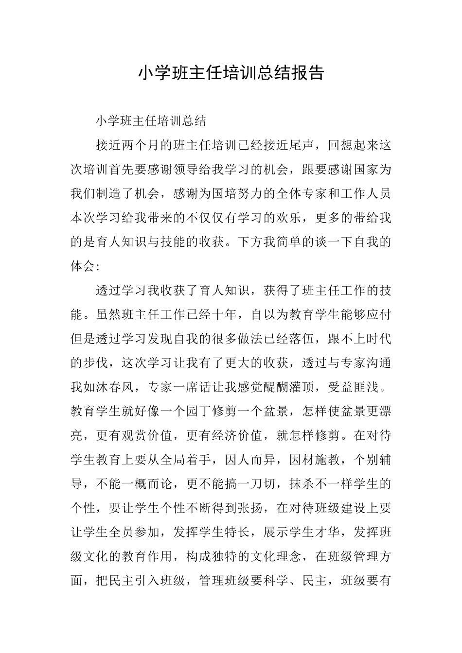 小学班主任培训总结报告_第1页