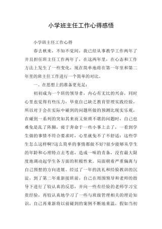 小学班主任工作心得感悟