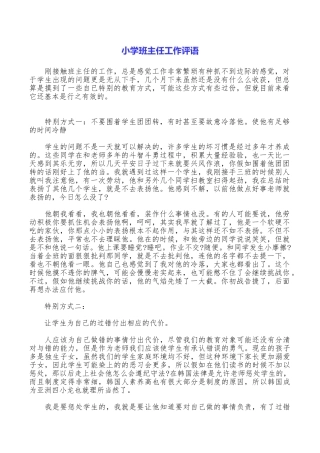 小学班主任工作评语