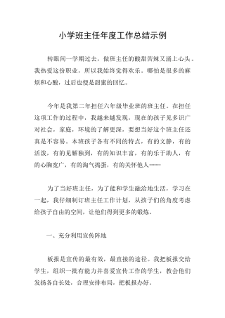 小学班主任年度工作总结示例
