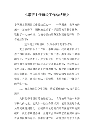 小学班主任班级工作总结范文