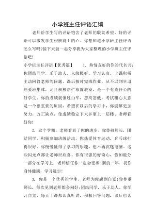 小学班主任评语汇编