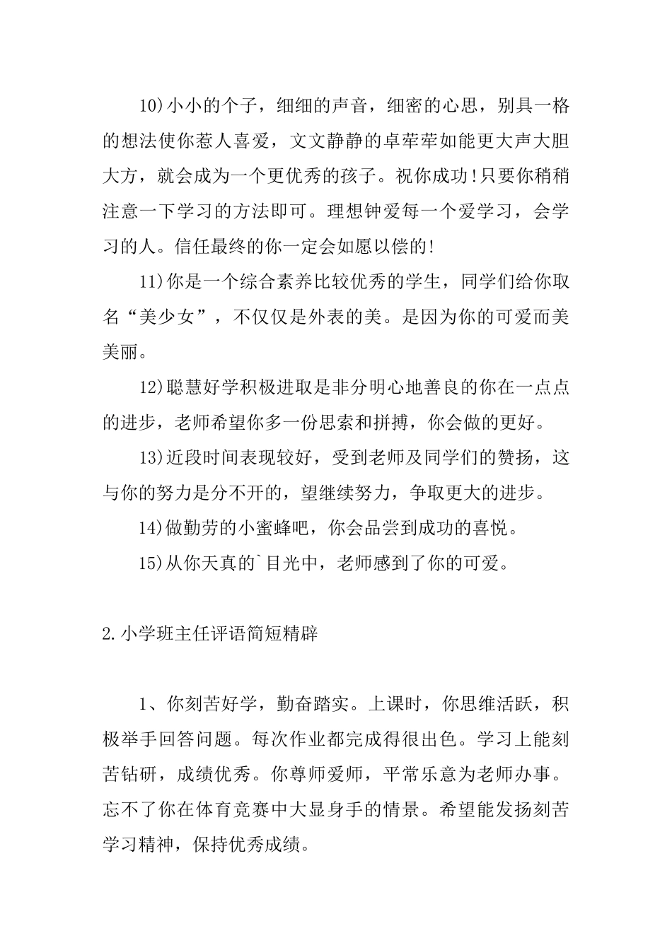 小学班主任评语简短精辟_第2页