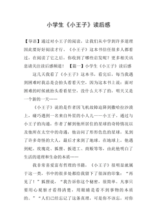 小学生《小王子》读后感