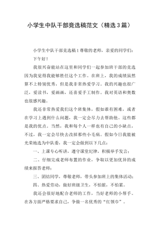 小学生中队干部竞选稿范文