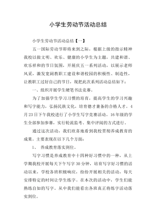 小学生劳动节活动总结