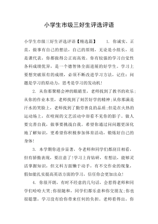 小学生市级三好生评选评语