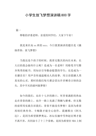 小学生放飞梦想演讲稿800字