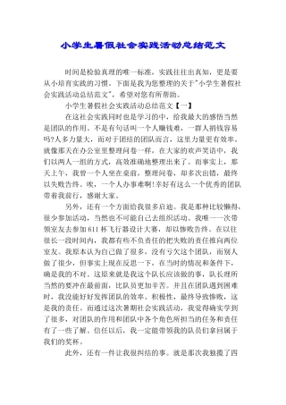 小学生暑假社会实践活动总结范文