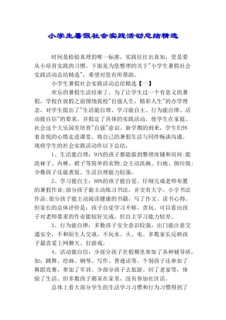 小学生暑假社会实践活动总结精选