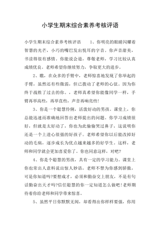 小学生期末综合素质考核评语