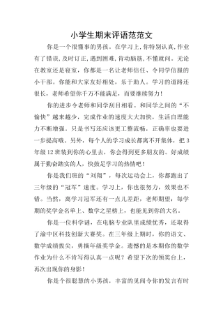 小学生期末评语范范文