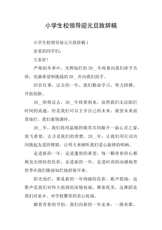 小学生校领导迎元旦致辞稿