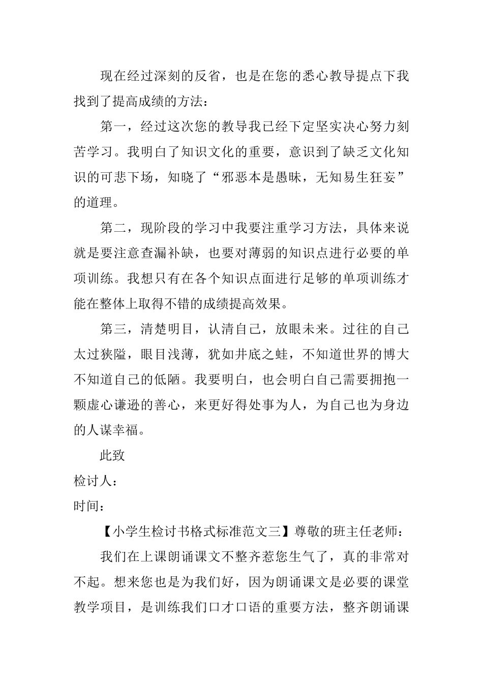 小学生检讨书格式标准范文_第3页