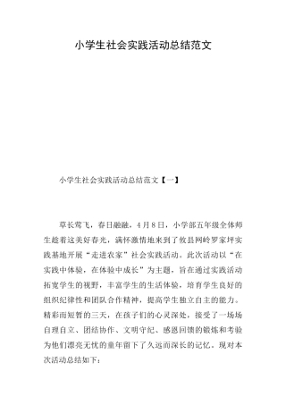 小学生社会实践活动总结范文