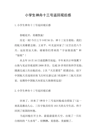 小学生神舟十三号返回观后感