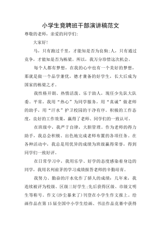 小学生竞聘班干部演讲稿范文