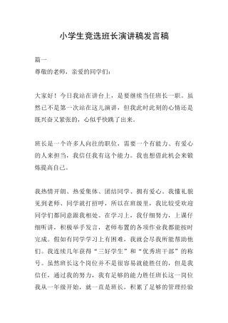 小学生竞选班长演讲稿发言稿