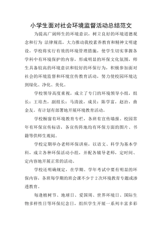 小学生面向社会环境监督活动总结范文