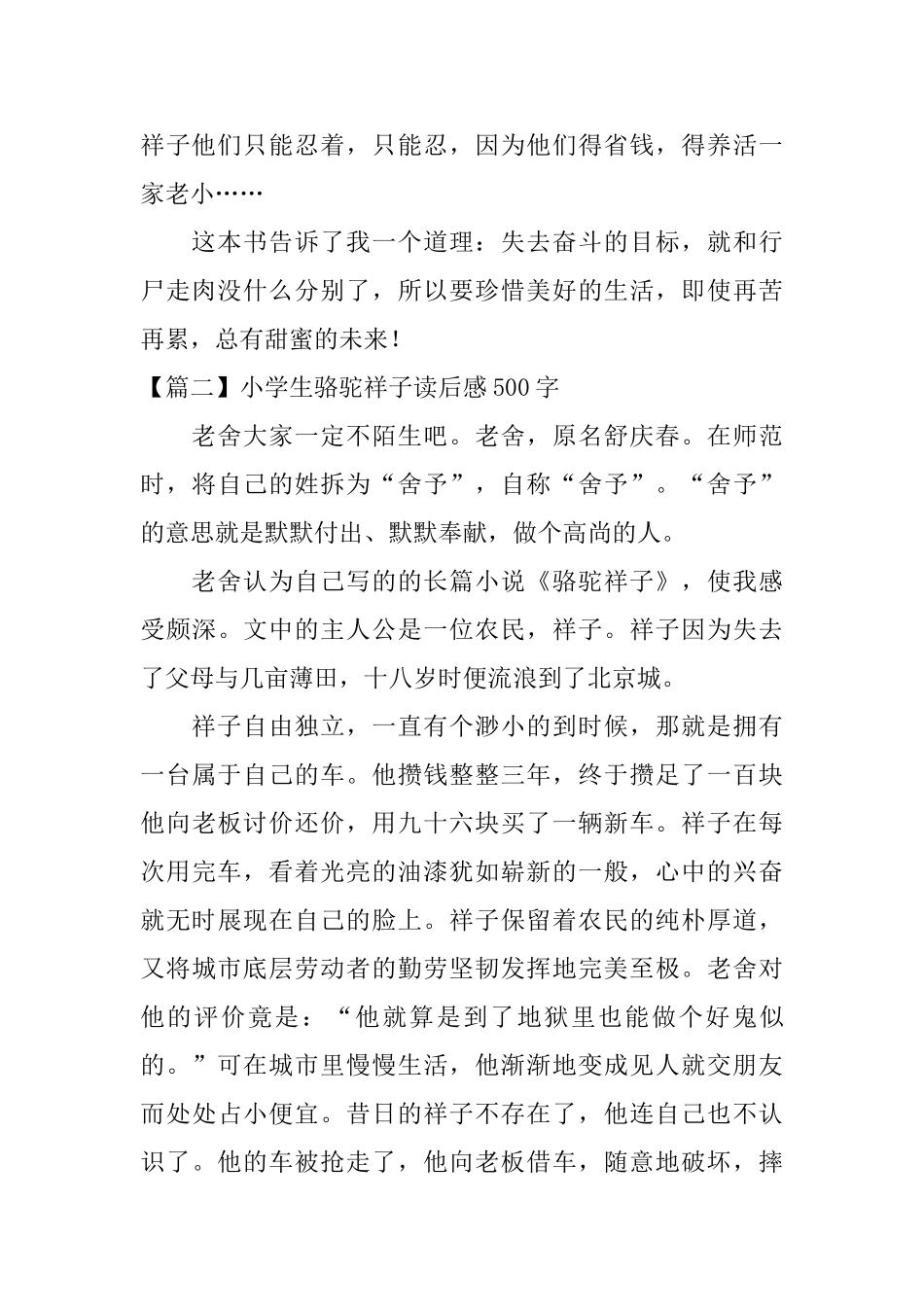 小学生骆驼祥子读后感500字_第2页