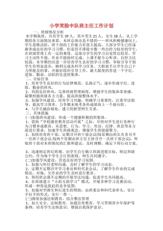 小学笑脸中队班主任工作计划