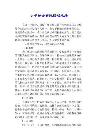 小学综合实践活动总结