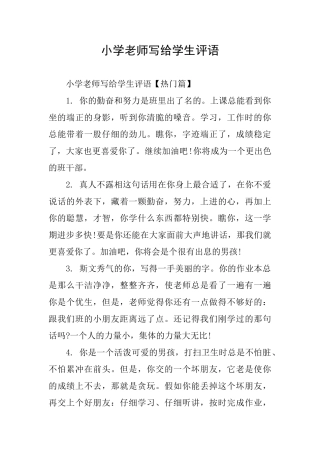 小学老师写给学生评语