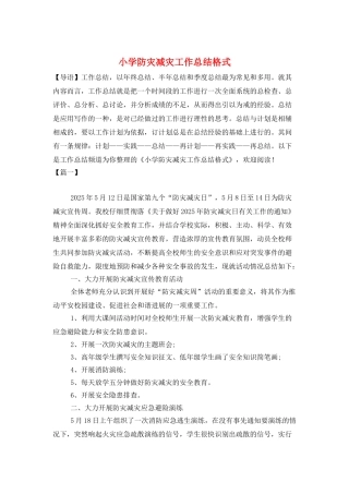 小学防灾减灾工作总结格式