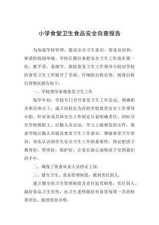 小学食堂卫生食品安全自查报告