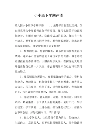小小班下学期评语