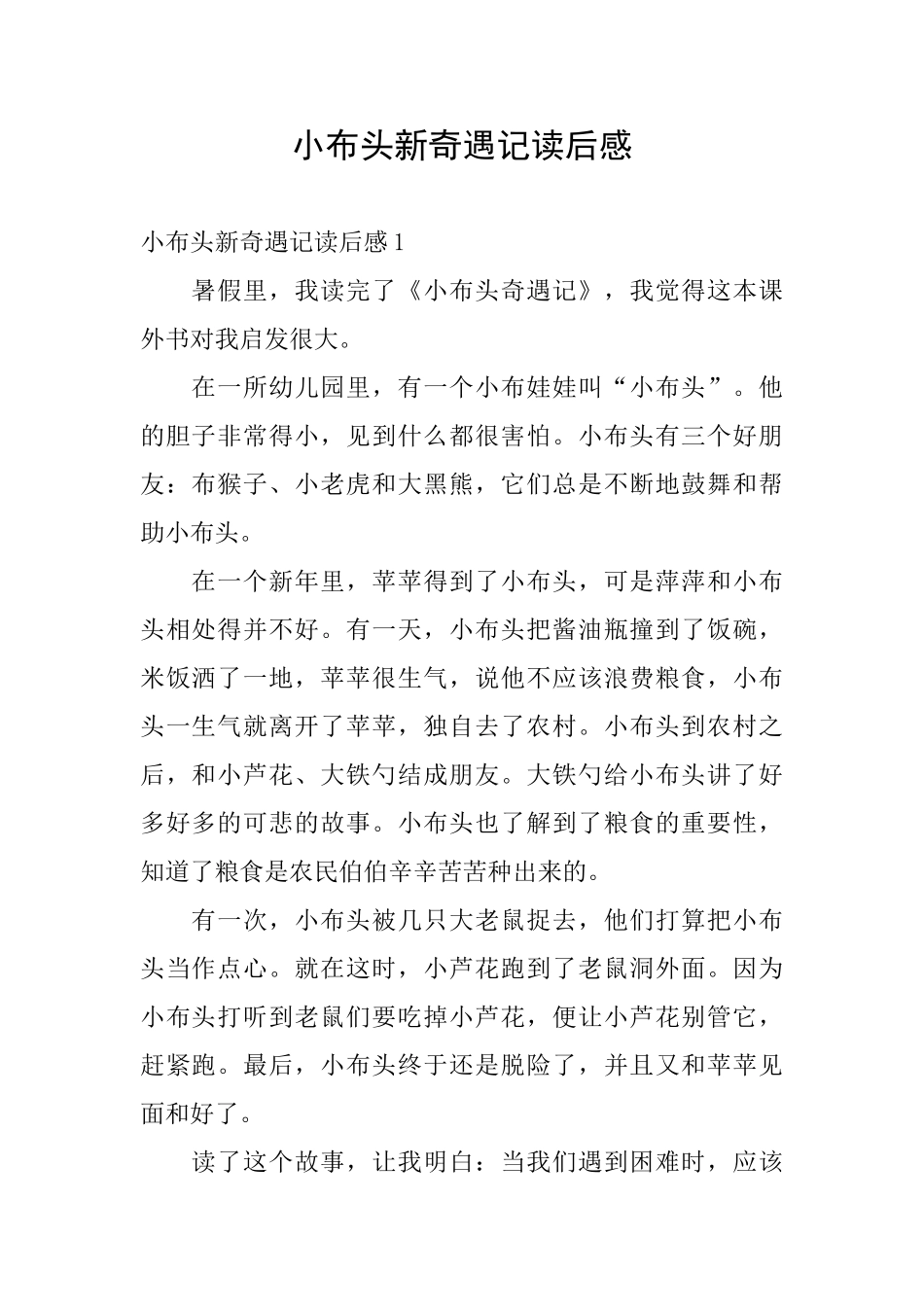 小布头新奇遇记读后感_第1页