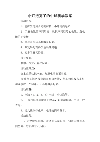 小灯泡亮了的中班科学教案