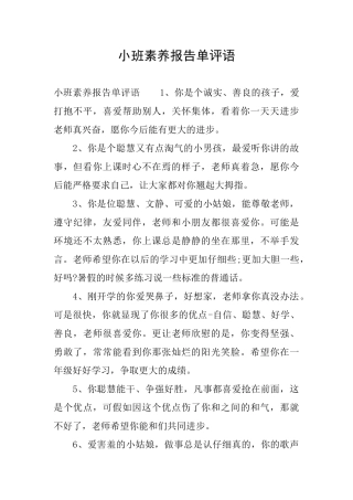 小班素质报告单评语
