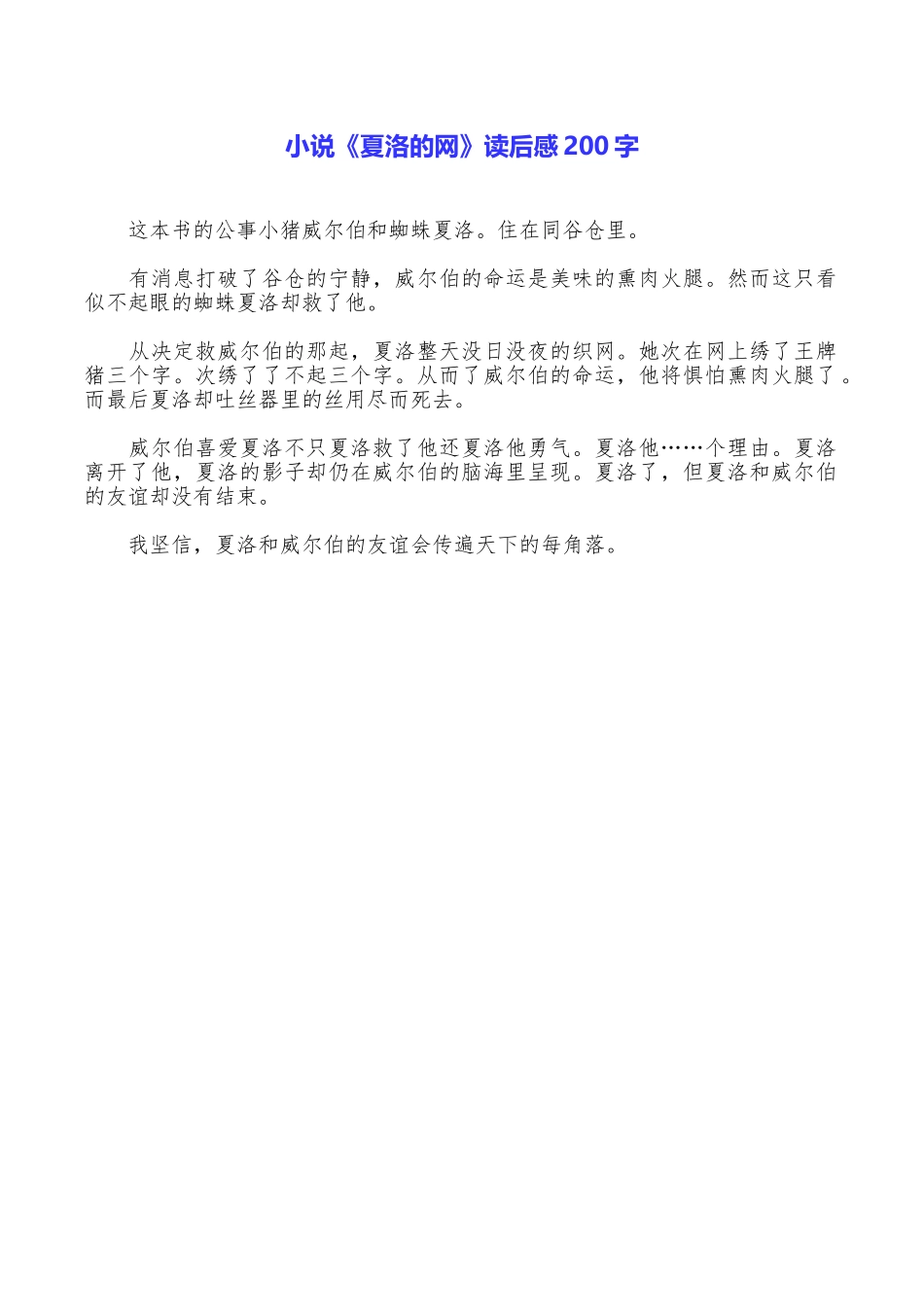 小说《夏洛的网》读后感200字_第1页