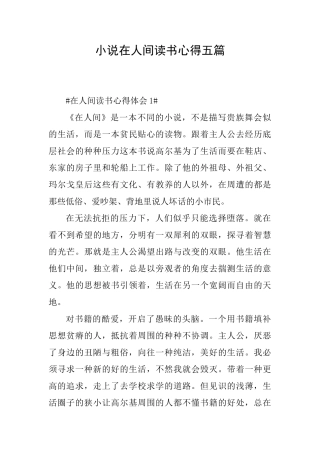 小说在人间读书心得五篇
