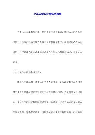 小车车学车心得体会感想