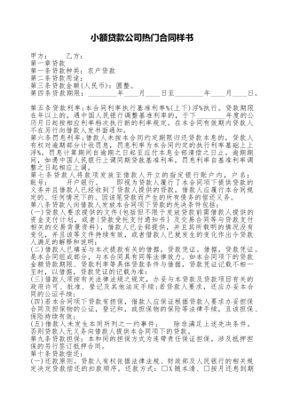 小额贷款公司热门合同样书