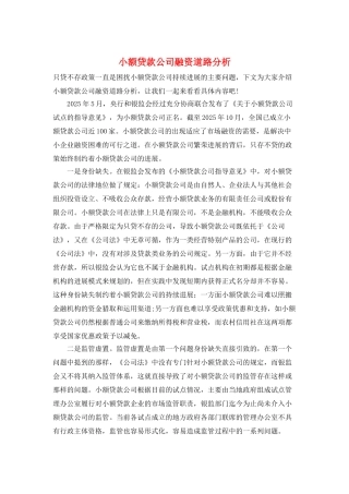 小额贷款公司融资道路分析