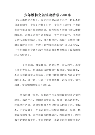 少年维特之烦恼读后感2200字