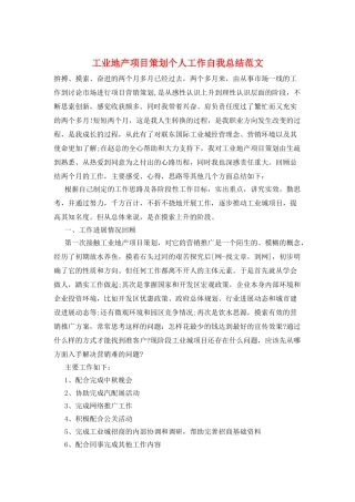 工业地产项目策划个人工作自我总结范文