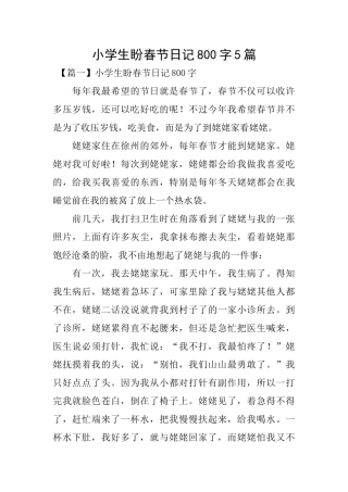 小学生盼春节日记800字5篇