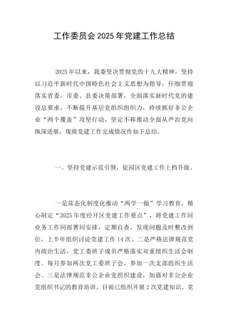 工作委员会2025年党建工作总结