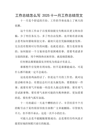 工作总结怎么写2025十一月工作总结范文