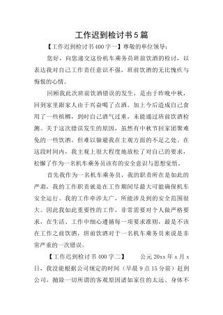 工作迟到检讨书5篇