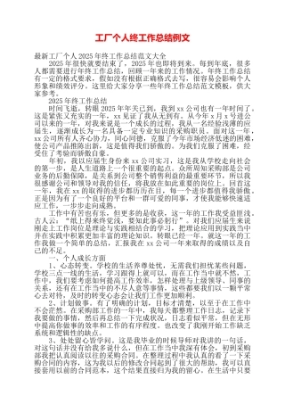 工厂个人终工作总结例文——