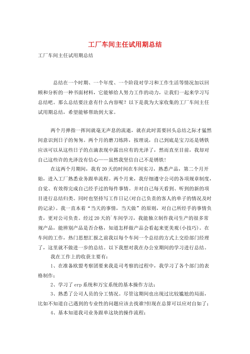 工厂车间主任试用期总结_第1页